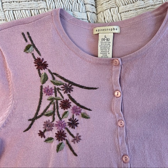 Vintage Apostrophe lilac cardigan w/ beautiful floral embroidery,great condition - Picture 3 of 8